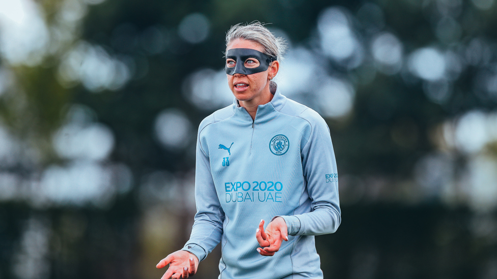 MASKED MARVEL: Alanna Kennedy wore a protective mask after sustaining a broken nose on international duty