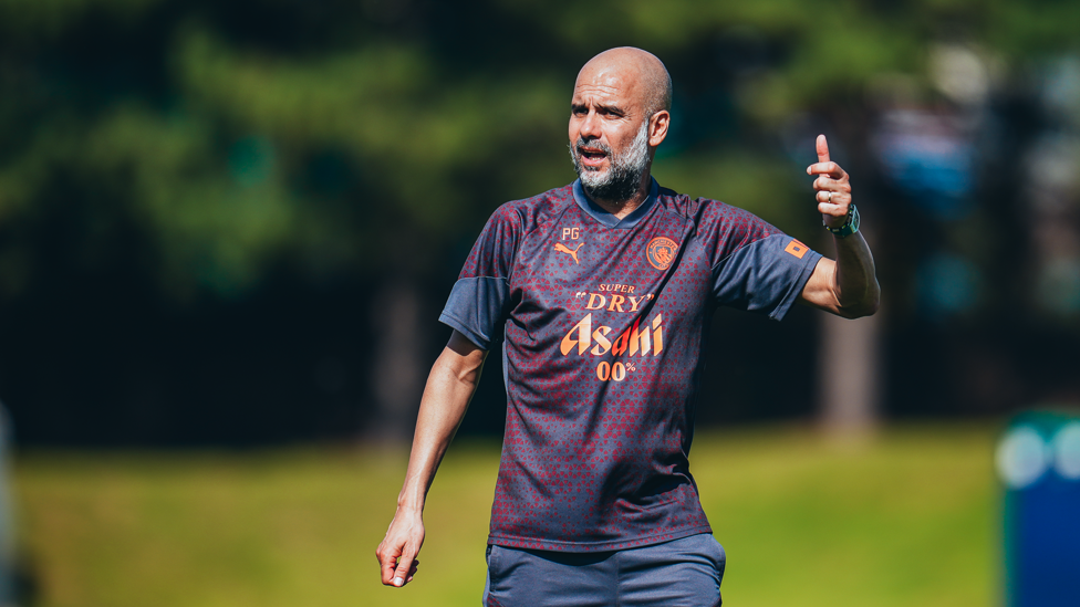 The boss  : Pep Guardiola passes on his message to City's players.