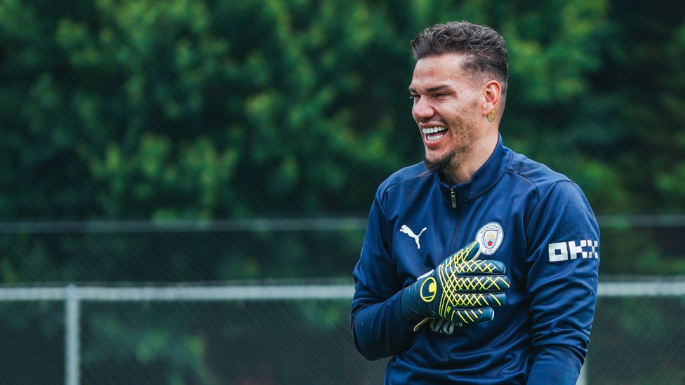 SAFE HANDS : Ederson prepares for the session