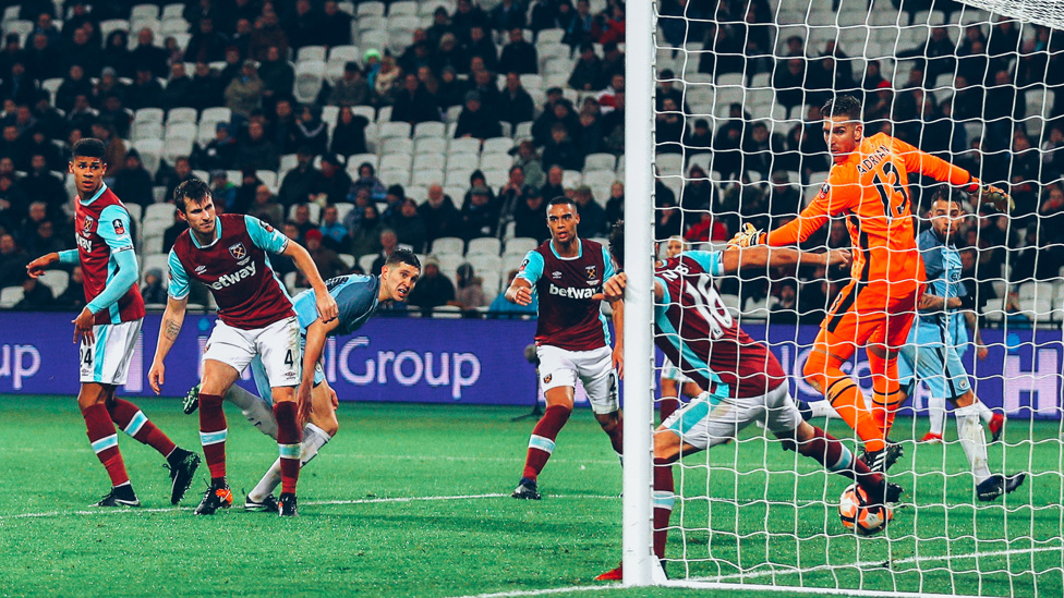 ON TARGET: John opens his City account in an emphatic FA Cup victory over West Ham in January 2017.