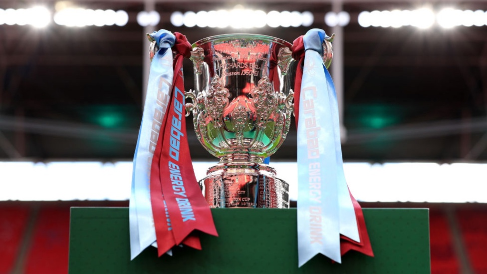 UP FOR THE CUP : The Carabao Cup trophy glistens before the match at Wembley.