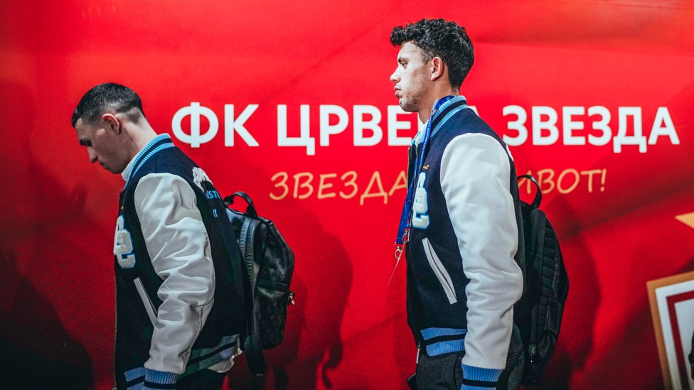 ARRIVING IN STYLE  : Phil Foden and Matheus Nunes arrive at Red Star Belgrade.