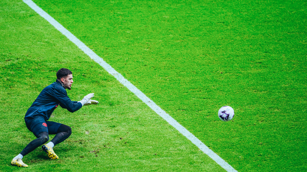 STEADY EDDIE : Our shot-stopper gets in the mood ahead of kick off.