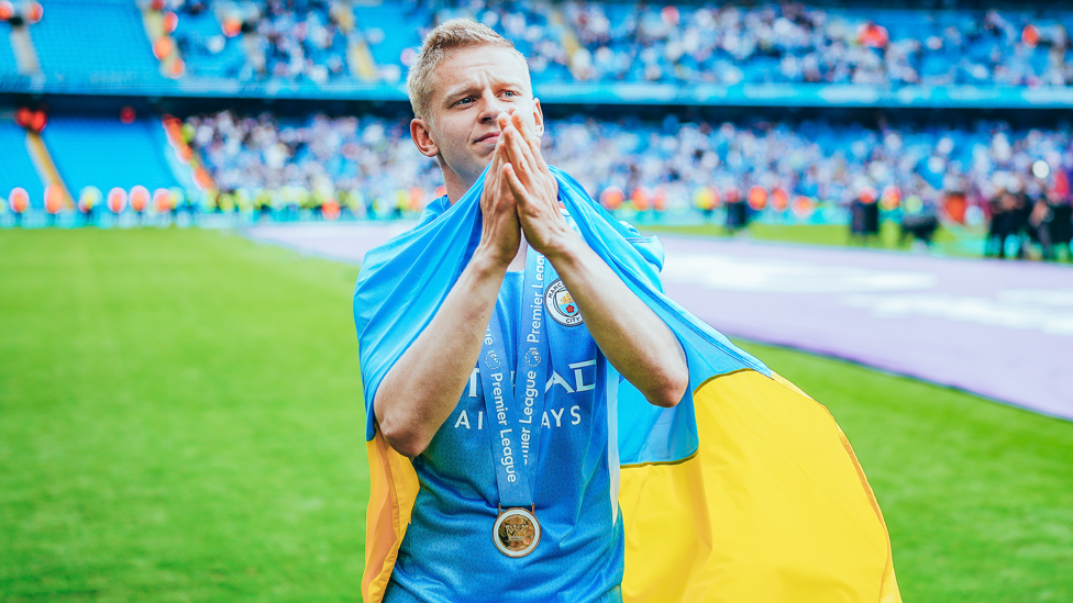  A FOND FAREWELL: Zinchenko thanks the City fans after May's dramatic title win against Aston Villa