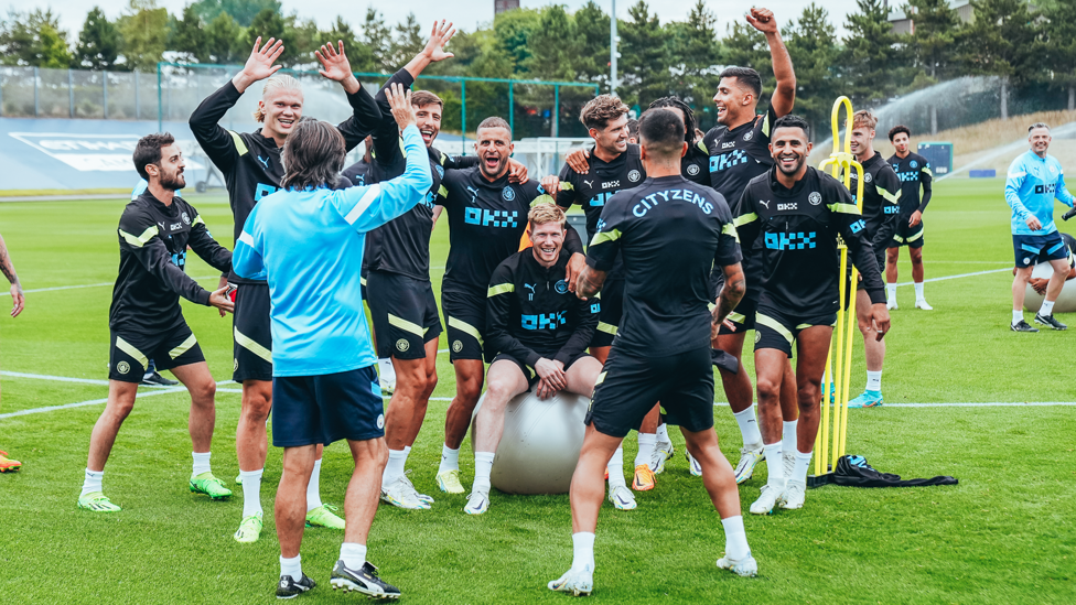 TRAINING FUN : The City squad enjoy a session as the season builds momentum