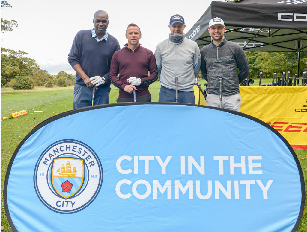 ALL SMILES: Former City greats Alex Williams and Paul Dickov were among those lending their support to Blues on the Green