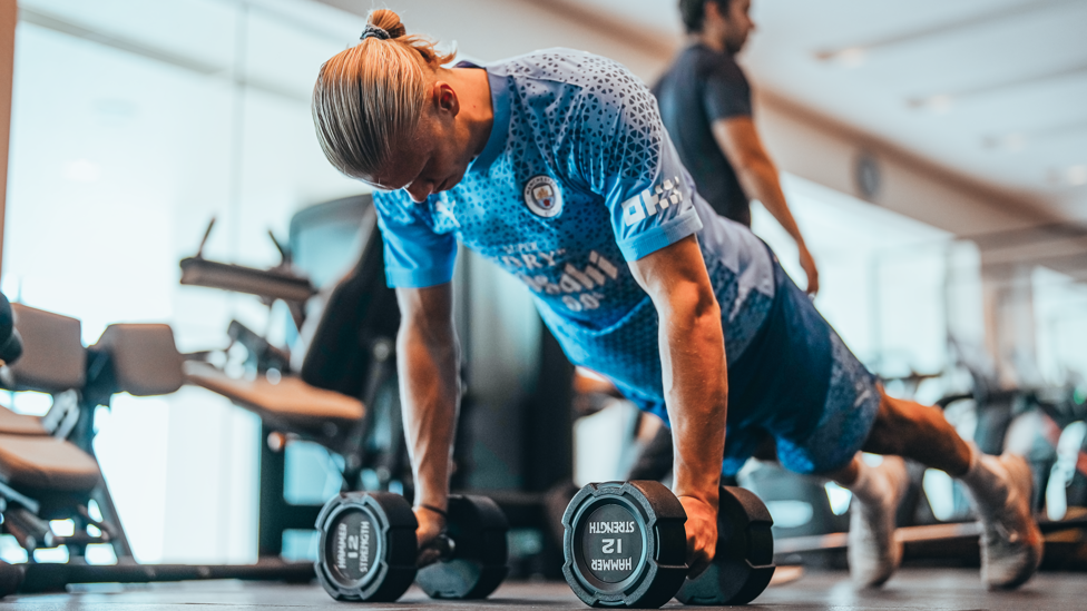 FULLY FOCUSED : Erling Haaland back in the gym on his second day as a 23-year-old