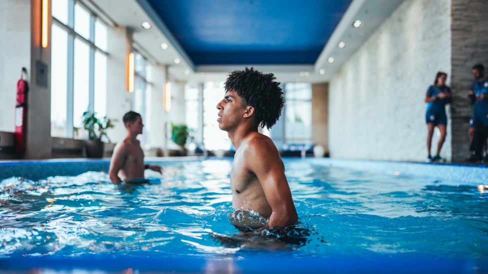 WATER WALKING : Rico Lewis glides through the pool