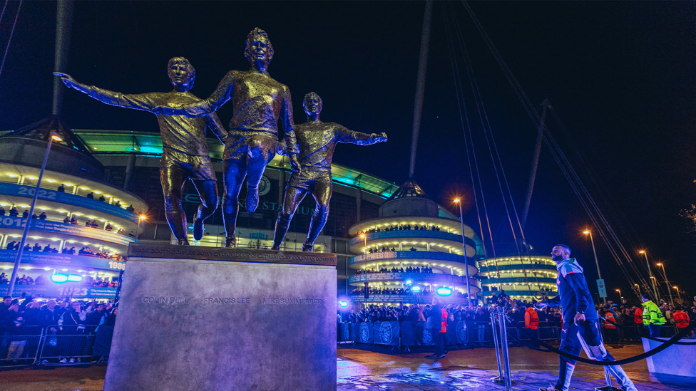 LEGENDS : The statue of Colin Bell, Mike Summerbee and Francis Lee is unveiled outside the Etihad Stadium. 