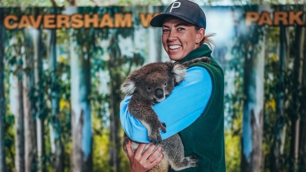 TWO AUSSIES MEET : Alanna Kennedy says hello to a compatriot