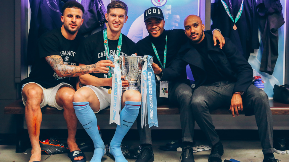 SILVERWARE: John celebrates after winning his first major trophy - the Carabao Cup - in February 2018.