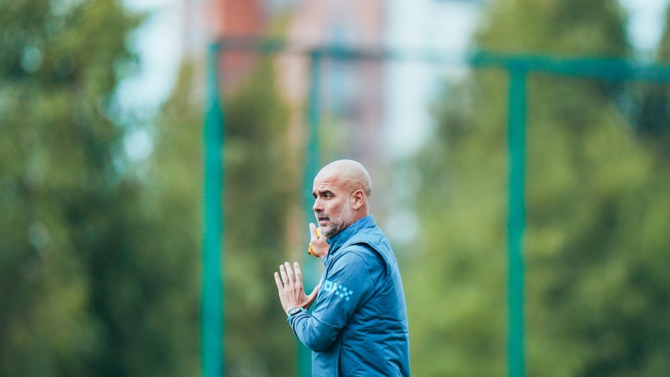 BOSSING IT : Pep Guardiola looks on