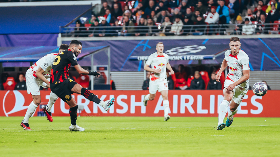 OPENER : Mahrez smashes in just before the half-hour mark.