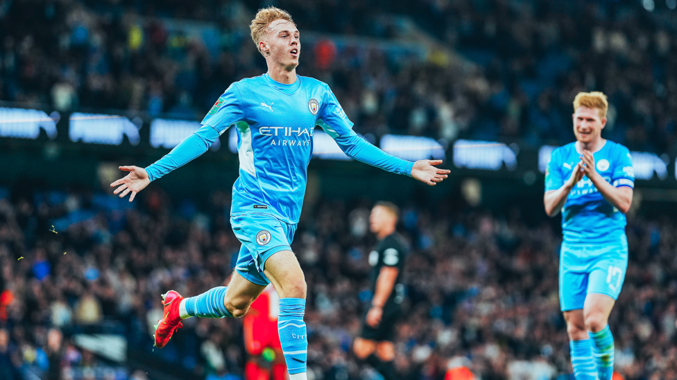 FIRST GOAL : Palmer celebrated his first senior goal in our Carabao Cup win over Wycombe Wanderers in September 2021. 