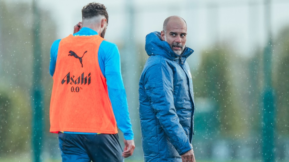 PEP TALK: The boss passes on tips to Josko Gvardiol.