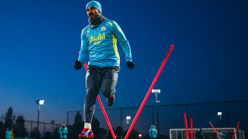 FORWARD MARCH: Ilkay Gundogan turns up the training heat.