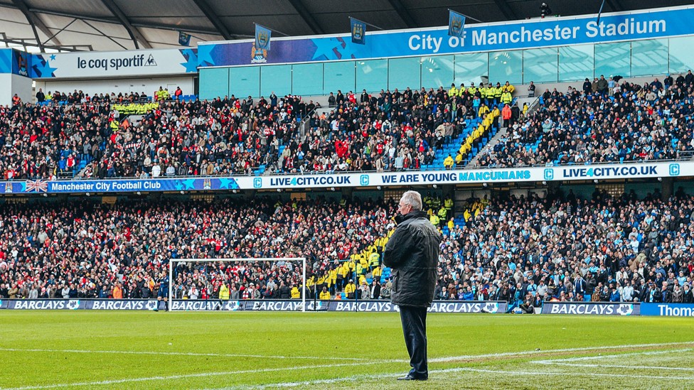 CENTRE OF ATTENTION: Sven looks on from the sidelines at the Etihad.