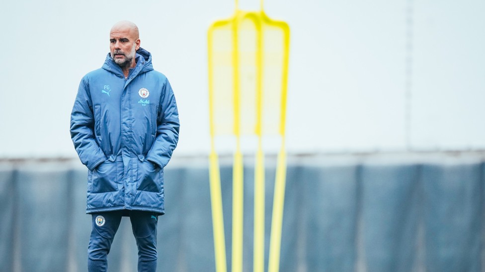 THE BOSS: Pep Guardiola keeps a watchful eye over proceedings.