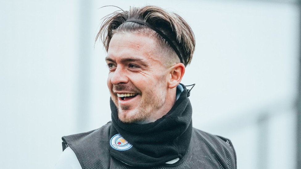 HAPPY JACK: Jack Grealish was all smiles as the City squad went about their paces on Monday.