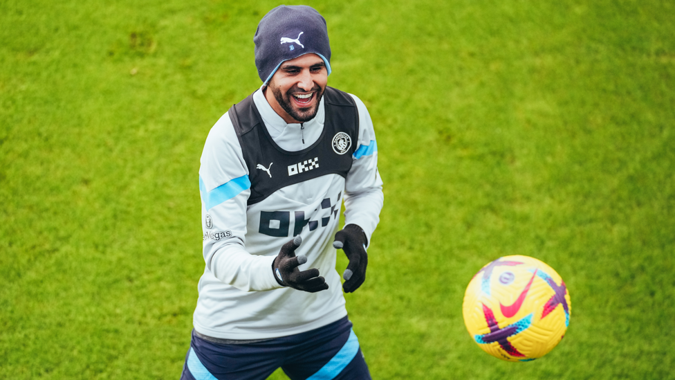 GOLDEN EYE : Riyad Mahrez watches the ball carefully