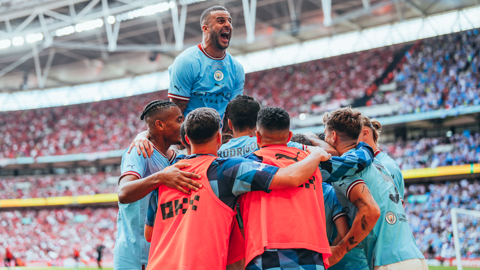 GROUP HUG : Walker was every City fan when Gundogan found the net!