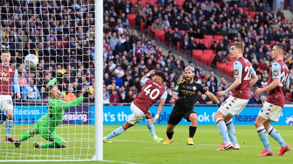 OPENER : Who else? Aguero's strike deflects into the net in the 20th minute.