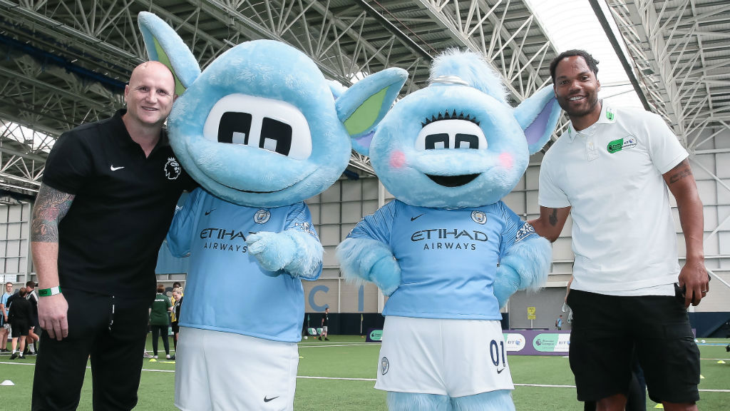 TRUE BLUES : Moonbeam and Moonchester are pictured alongside Joleon Lescott and John Hartson