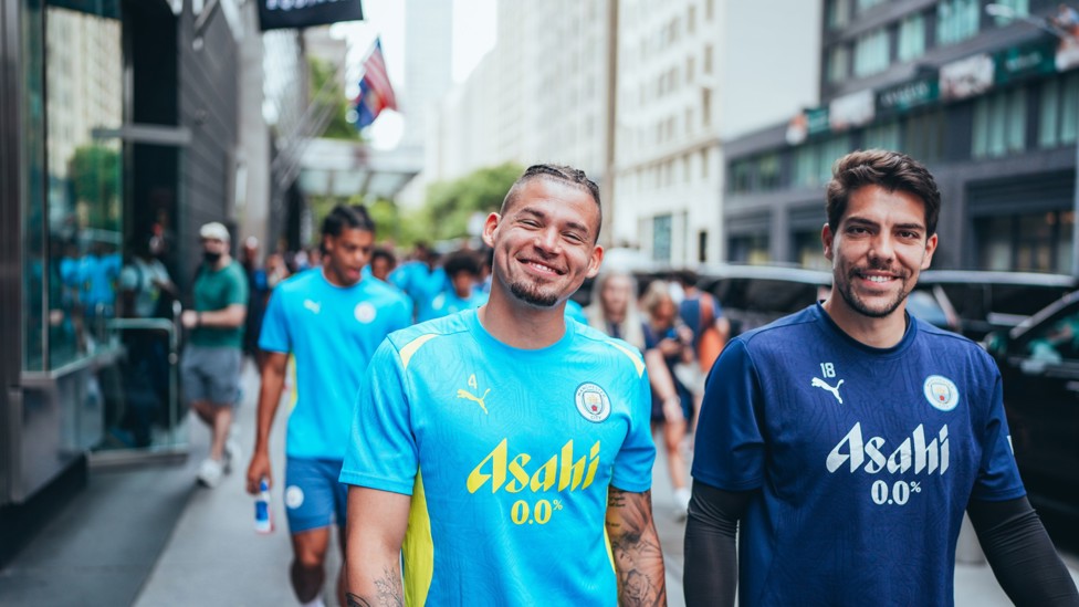 EN ROUTE : Kalvin Phillips and Stefan Ortega Moreno smile for the camera