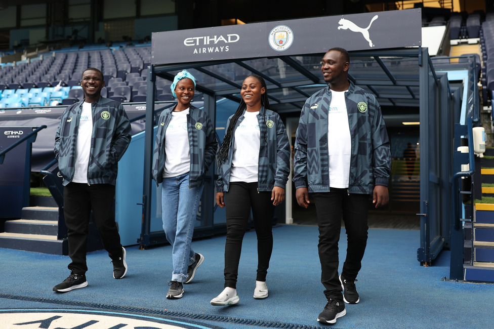 TEAM CAPE COAST : The inspiring Young Leaders emulate their football heroes, walking out of the Etihad Stadium tunnel