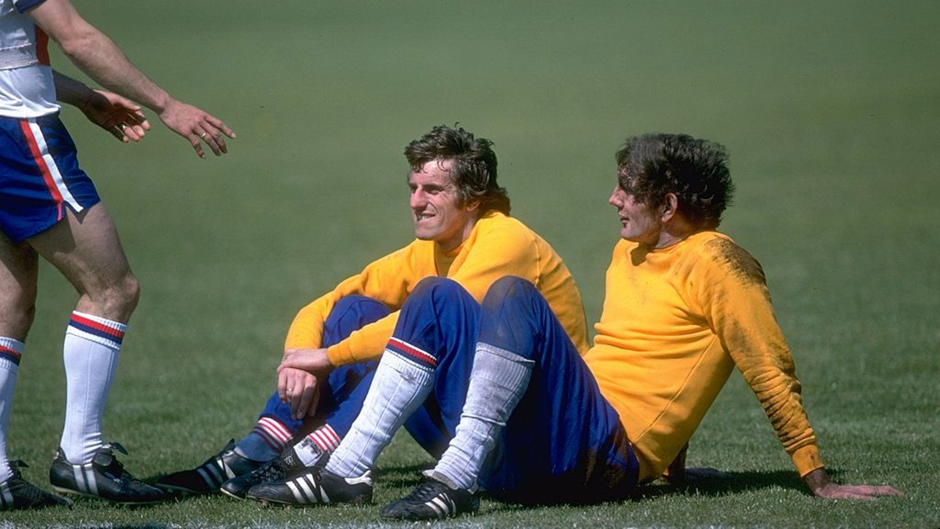 HANDY MEN: Joe relaxes during a training session alongside the late, great Ray Clemence