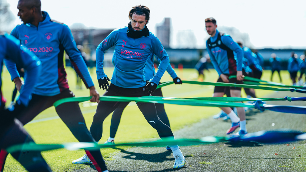 STRETCHING OUT: The City players go through a fitness drill