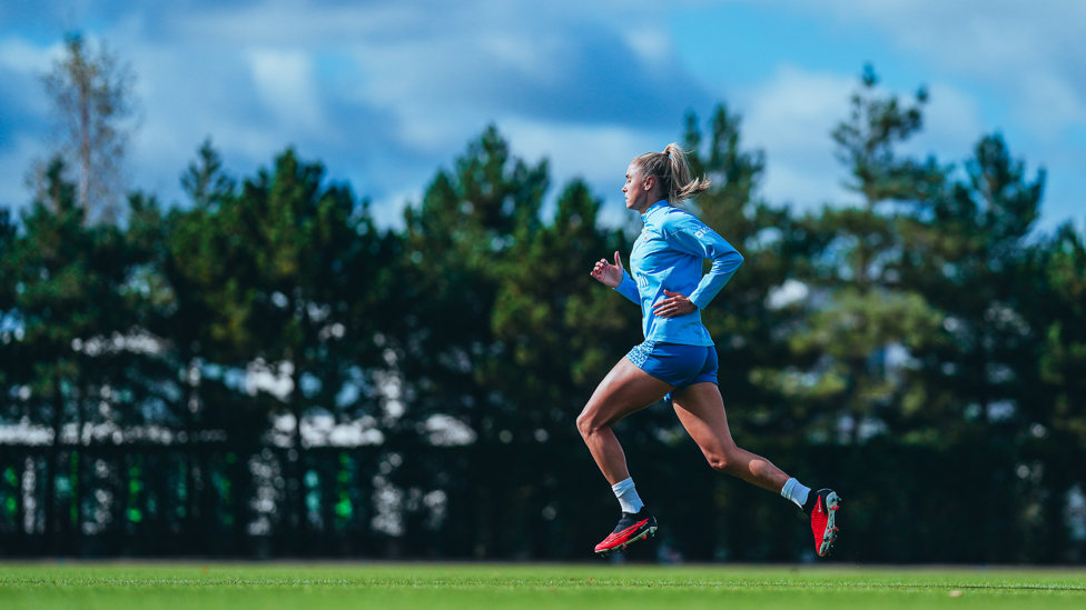 HARD YARDS : Steph Houghton puts in the long distances