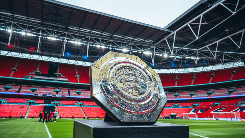 EYES ON THE PRIZE : The Community Shield trophy glistens at Wembley.