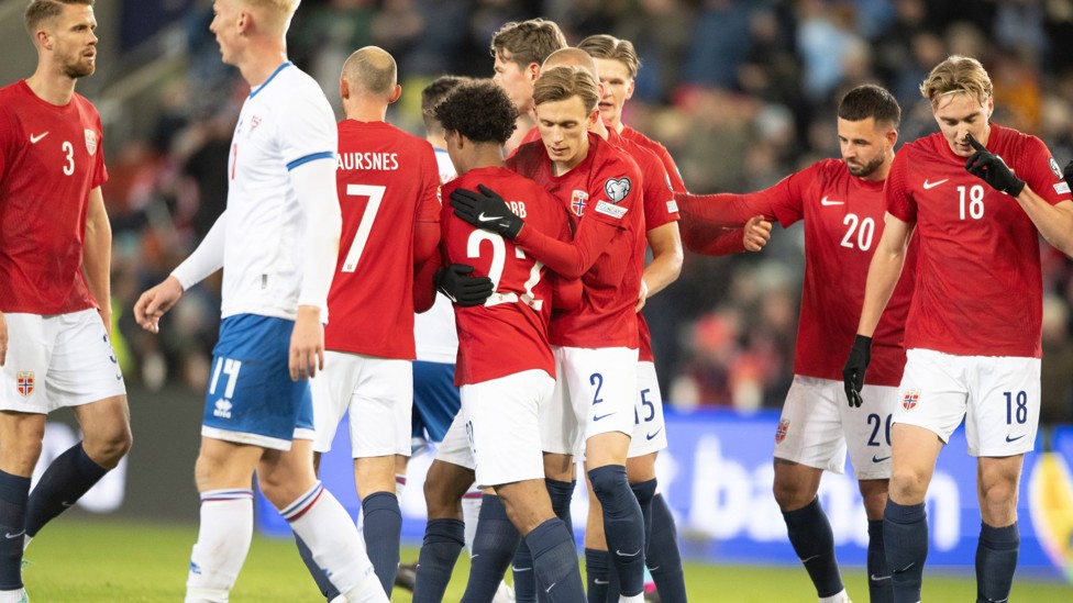 ON THE BOARD : Bobb's first senior goal came as Norway beat Faroe Islands in November