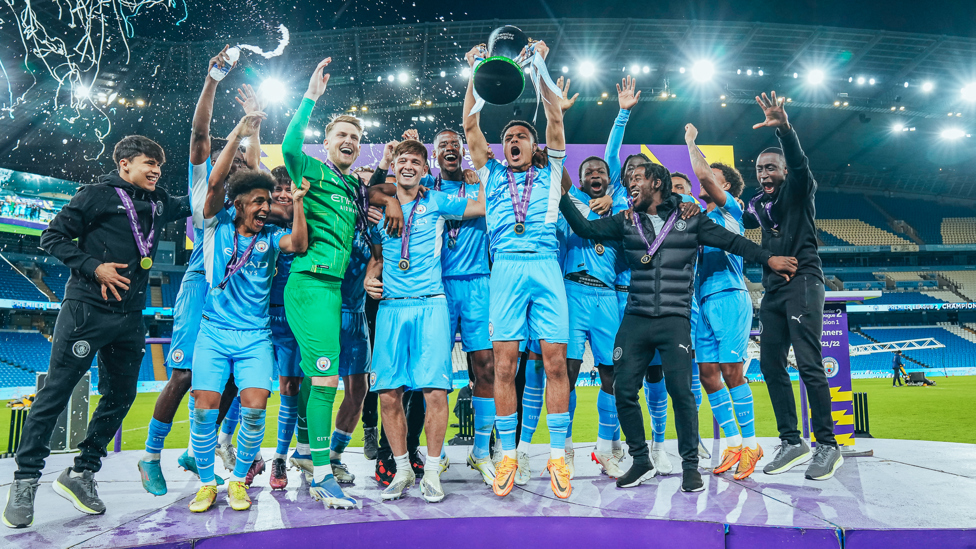 PL2 WINNERS : Our EDS lift the Premier League 2 title at the Etihad Stadium on 29 April