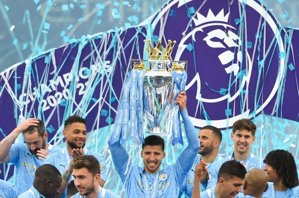 LEAGUE OF OUR OWN: Ruben and the City squad celebrate our 2020/21 Premier League title success