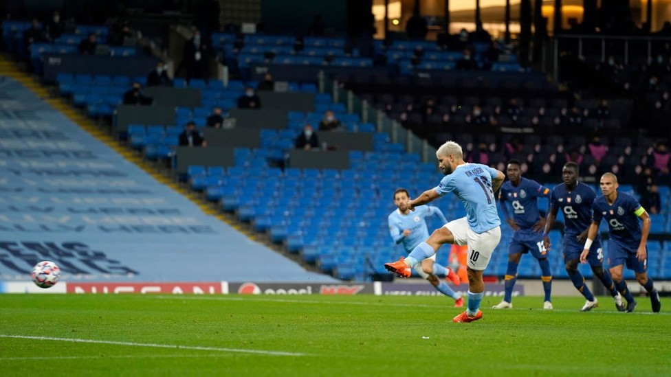 NO MISTAKE: Sergio Aguero powers home from the spot