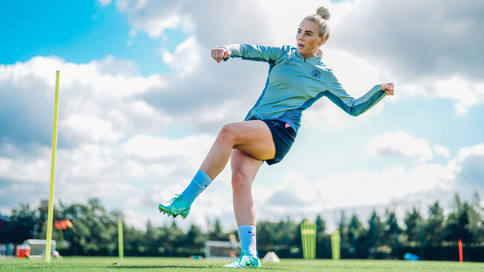 PASSING THE TEST : Alex Greenwood with a typically pinpoint delivery