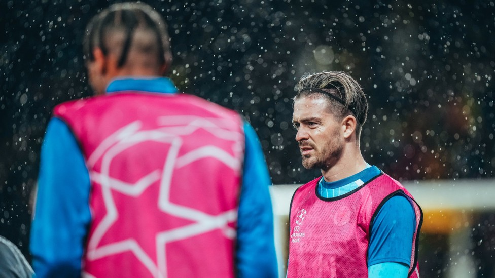 GAME FACE GREALISH : Going through the pre-match motions.