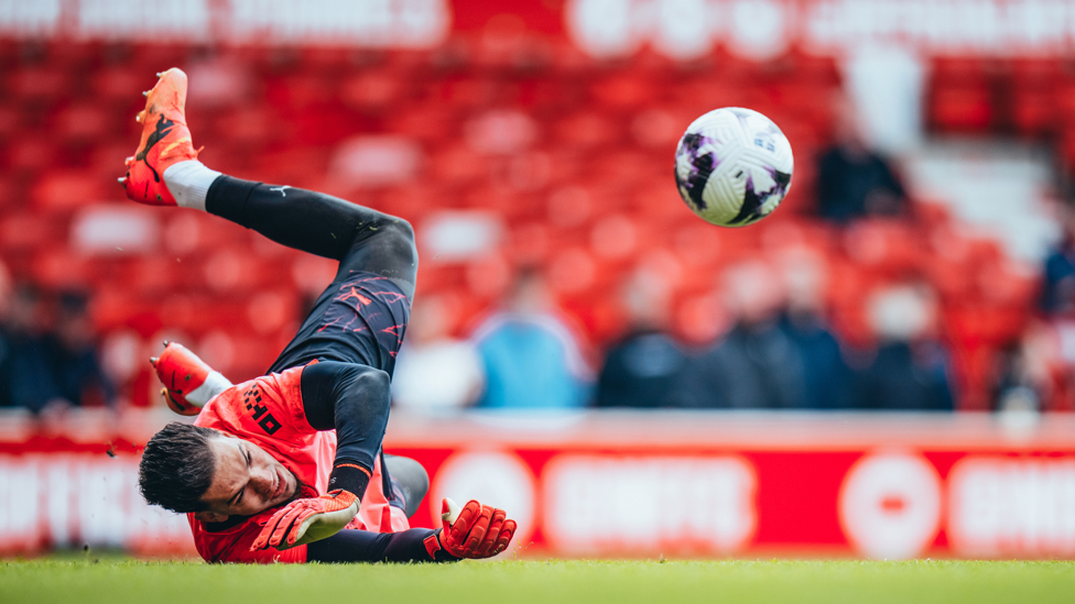 STEADY EDDIE : Our shot-stopper gets in the mood ahead of kick off.