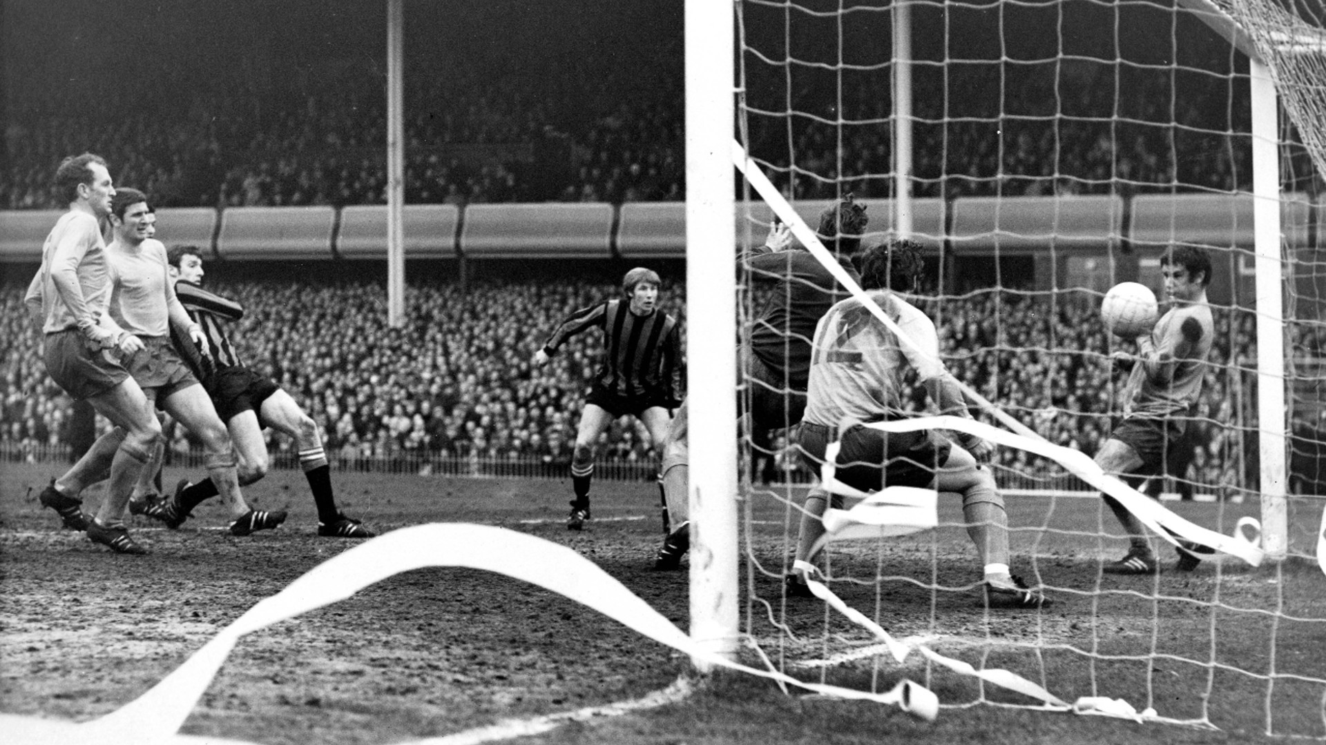 SEMI CONSCIOUS: Tommy strikes at the death to help City beat Everton in the 1969 FA Cup semi-final.