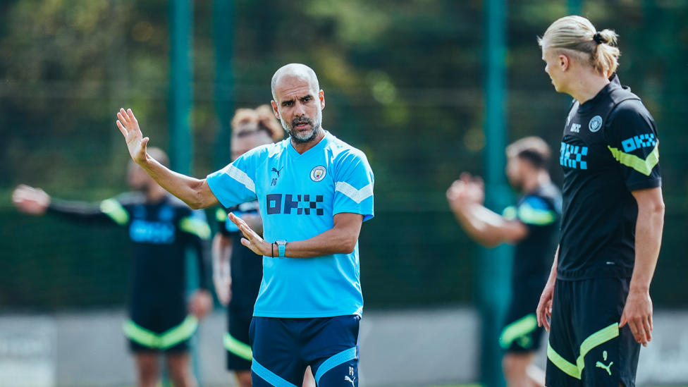 PEP AND ERLING : Guardiola relays some instructions to new man Haaland