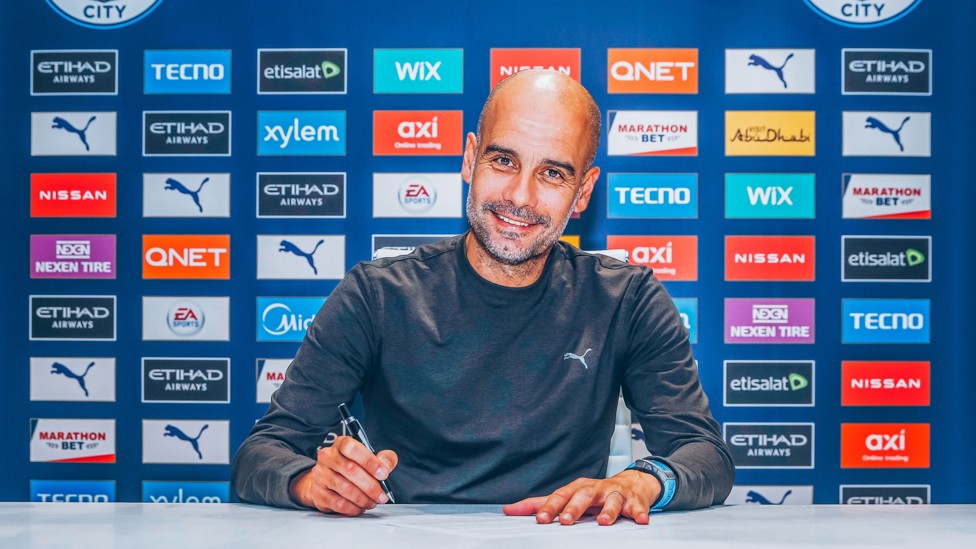 THE FUTURE’S BRIGHT : Pep signed a new City deal in November 2020, penning his future to the Club until at least 2023.