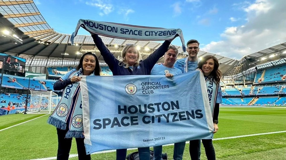  : Houston Space Cityzens with their flag on the pitch. 