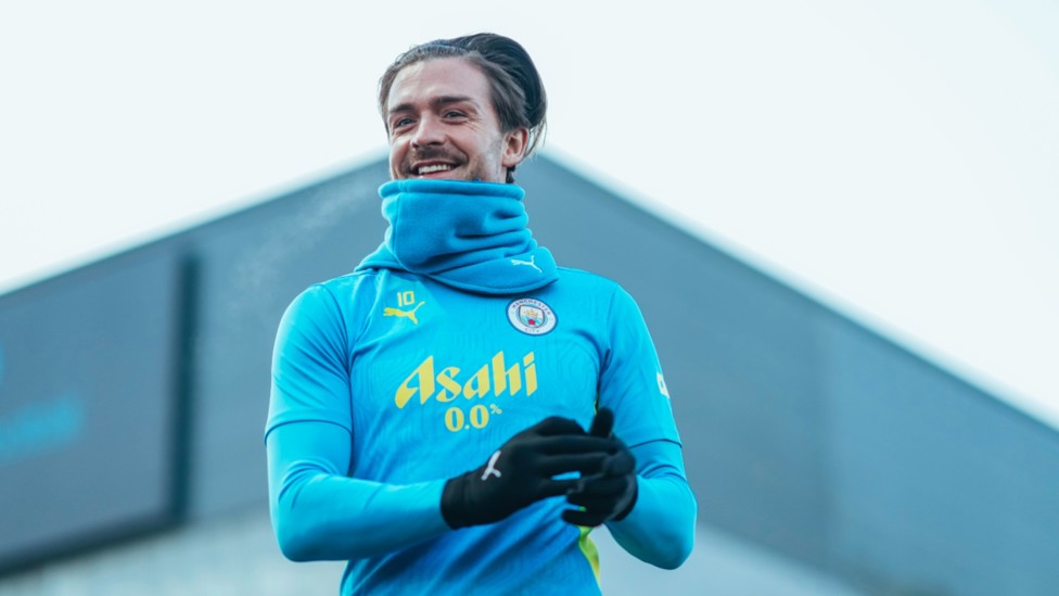 ALL SMILES: Jack Grealish was in great spirits as the City players got back down to work.