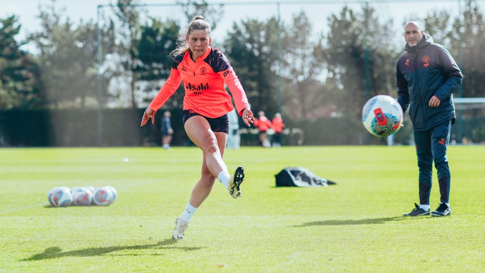 SHE SHOOTS  : Pritchard strikes at goal!