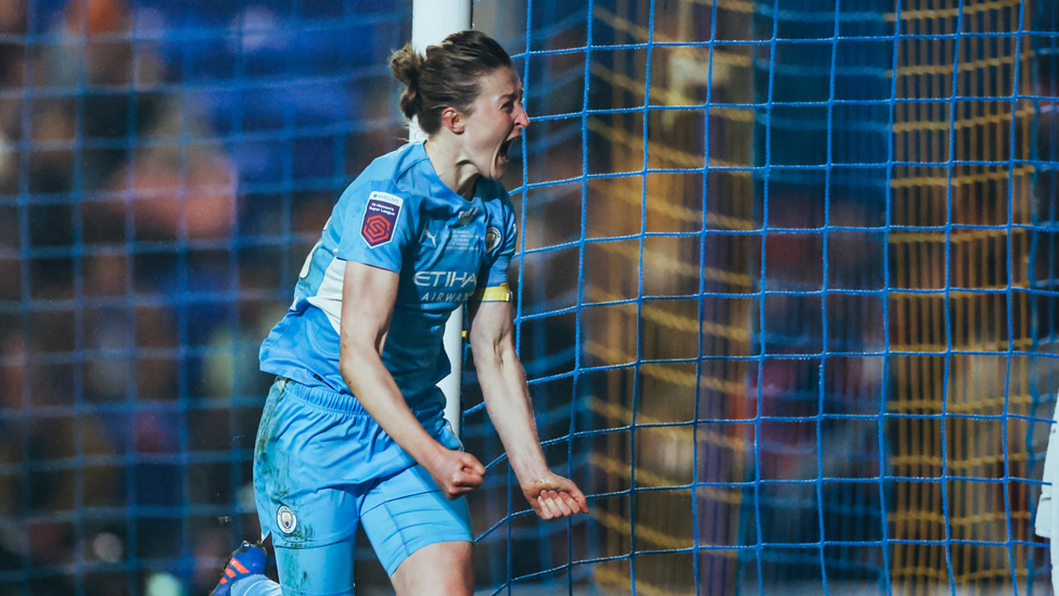 TOP STRIKER : Ellen White wheels away after her goal in the Continental Cup final on 5 March