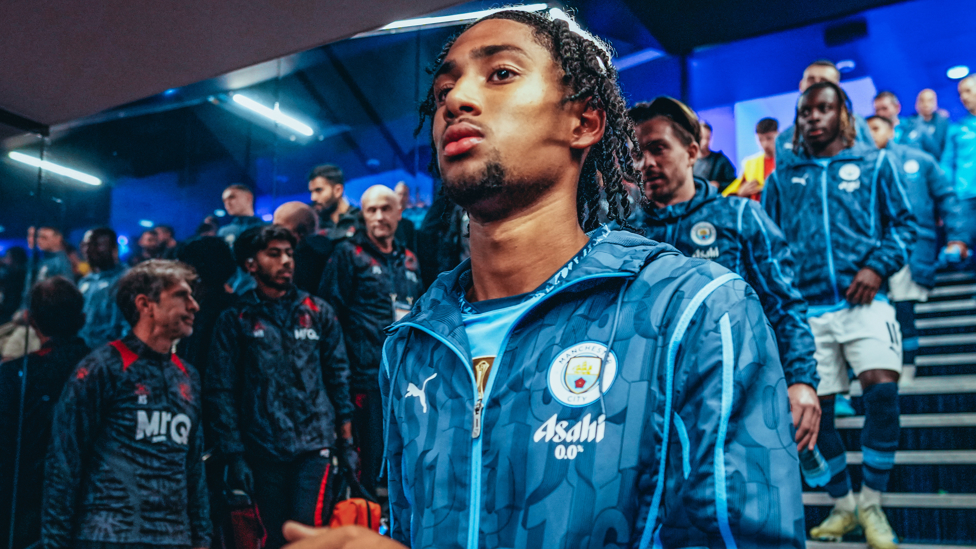 THE WAITE IS OVER : 16-year-old Braithwaite lines up in the tunnel ahead of his debut.