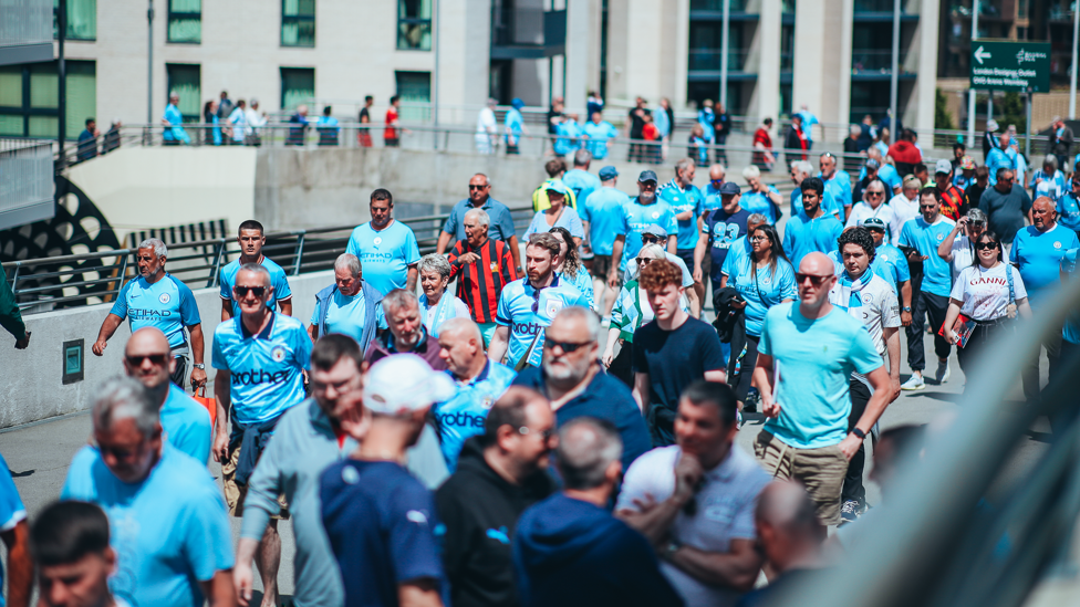 ON THE WAY : City fans on the way to Wembley.