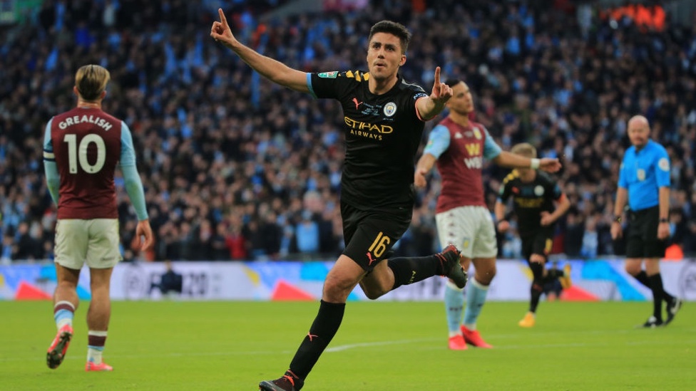 RODRI-GOAL : The midfielder wheels away to celebrate his accurate header.